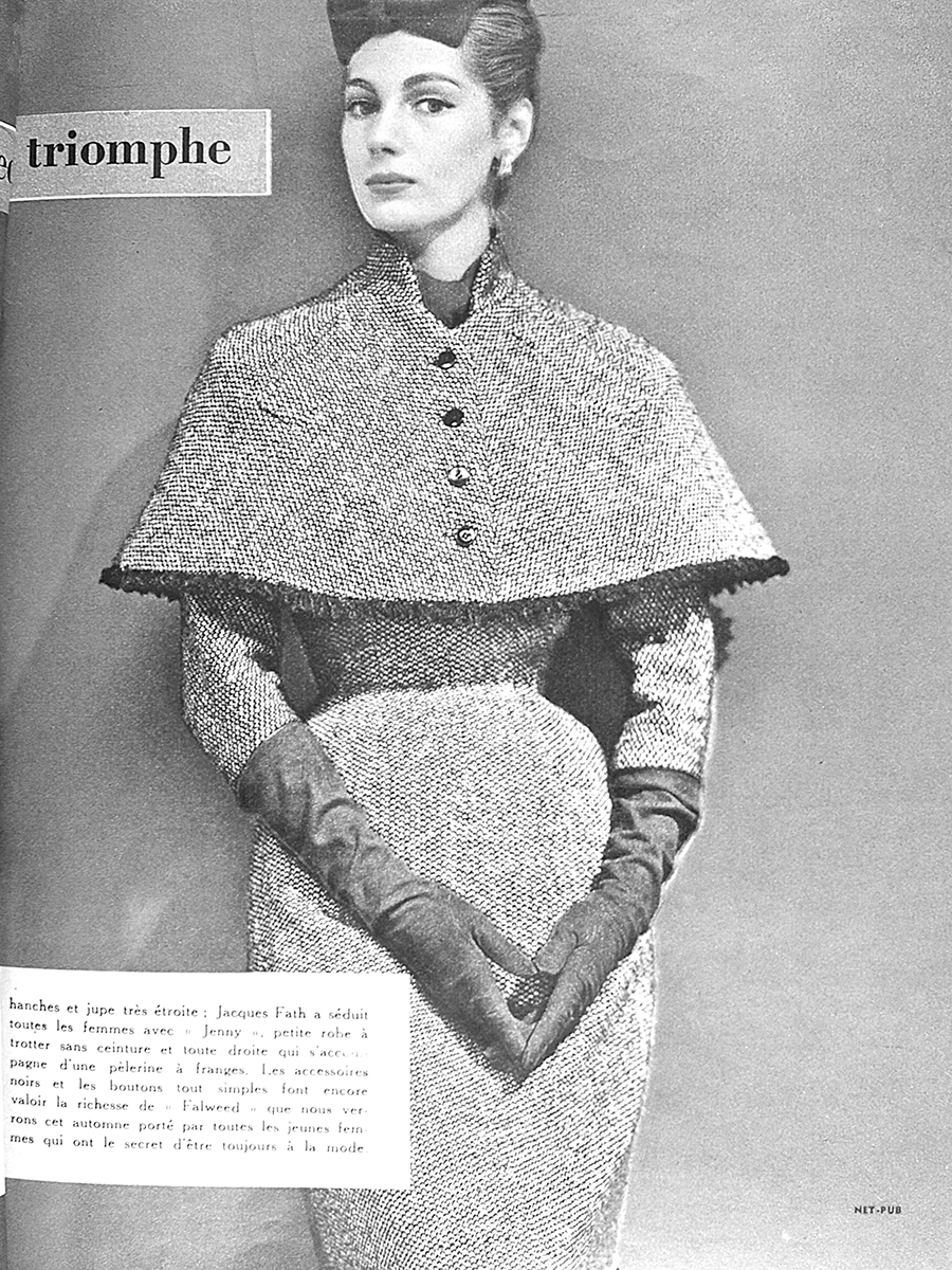 FALL 1953 JACQUES FATH Magazine: ELLE 1953 No.377-378<br>Photo: Georges Dambier<br>Model: Fiona Campbell Walter
