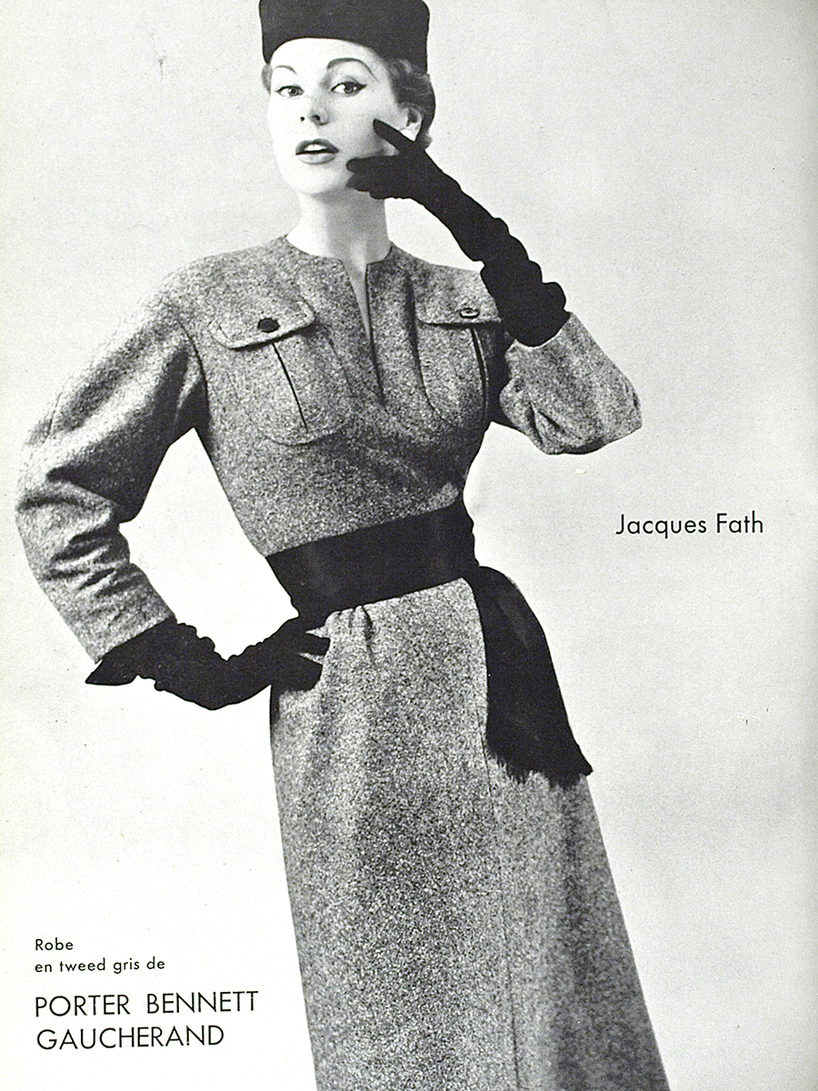 FALL 1953 JACQUES FATH Magazine : L’OFFICIEL DE LA COUTURE ET DE LA MODE 1953 No.377-378<br>Photo : Potier<br>Mannequin : Stella